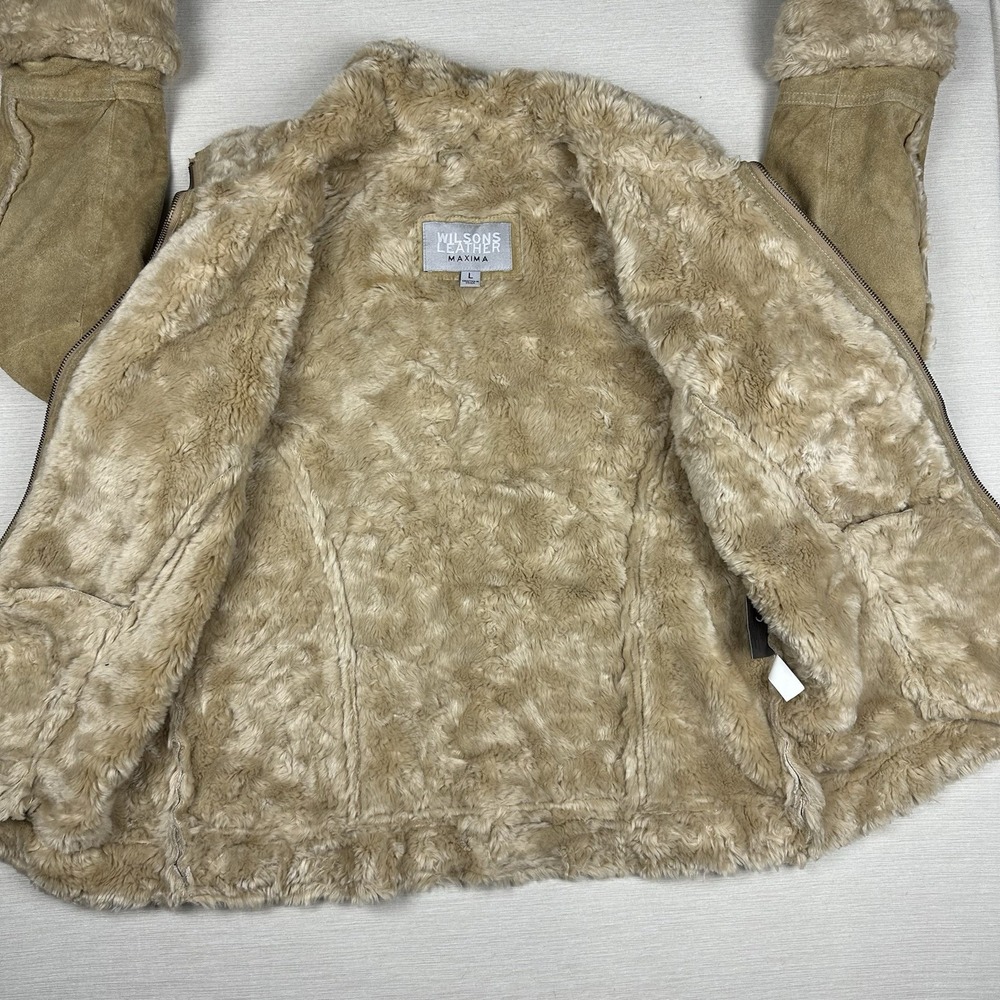 Vtg 90s Wilsons Leather MAXIMA Suede Moto Jacket Shearling Women L Beige - Picture 9 of 13